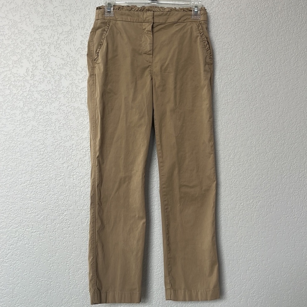 J. Crew Chino Khaki Pants Ruffled Tan size 0 - Picture 2 of 13